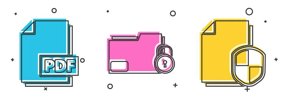 Set PDF file document, Folder and lock and Document protection concept icon Illustrazione stock