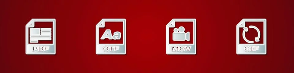 Set PDF file document, OTF, MOV and GIF icon. Vector 库存插图