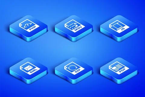 Set PDF file document, PHP, GIF, EML, M3U and JS icon. Vector 스톡 일러스트