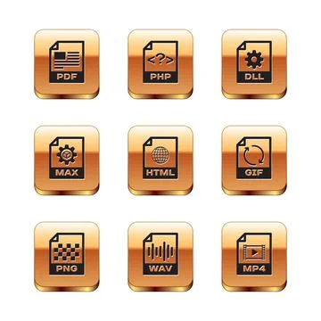 Set PDF file document, PNG, WAV, HTML, MAX and DLL icon. Vector 스톡 일러스트