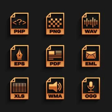 Set PDF file document, WMA, OGG, EML, XLS and EPS icon. Vector Stock-Illustration