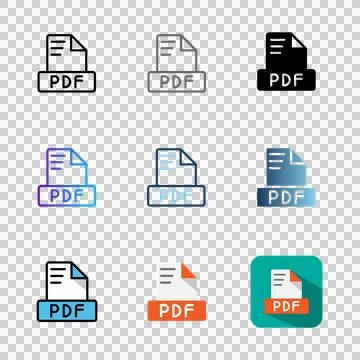 Set pdf icons file format with a clear and easy to read display. Stock Illustration