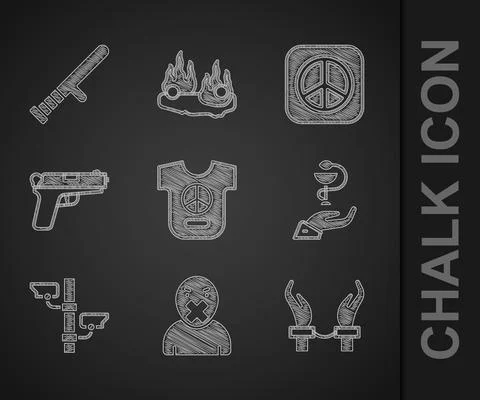 Set Peace, Censor and freedom of speech, Handcuffs on hands criminal, Caduceus Ilustración de archivo