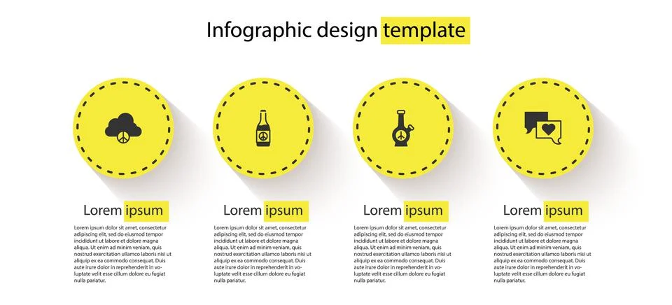 Set Peace cloud, Beer bottle, Bong and Speech bubble chat. Business infographic 스톡 일러스트