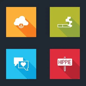 Set Peace cloud, Cigarette, Speech bubble chat and icon. Vector Stock Illustration