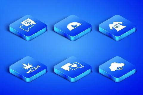 Set Peace cloud, Speech bubble chat, Marijuana joint, spliff, Tourist tent and Stock Illustration