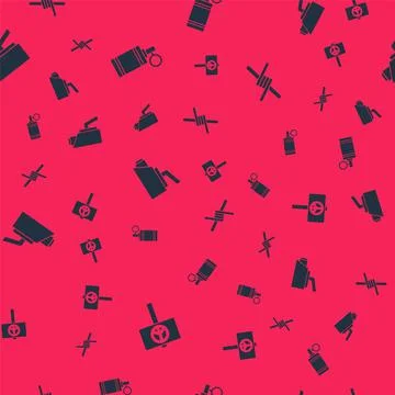 Set Peace, Hand grenade, Security camera and Barbed wire on seamless pattern Stockillustratie