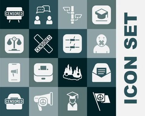 Set Peace, Mail and e-mail, Censor freedom of speech, Security camera, Censored イラスト素材