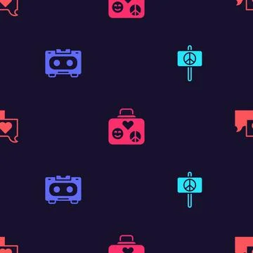 Set Peace, Retro audio cassette tape, Suitcase for travel and Speech bubble chat 스톡 일러스트