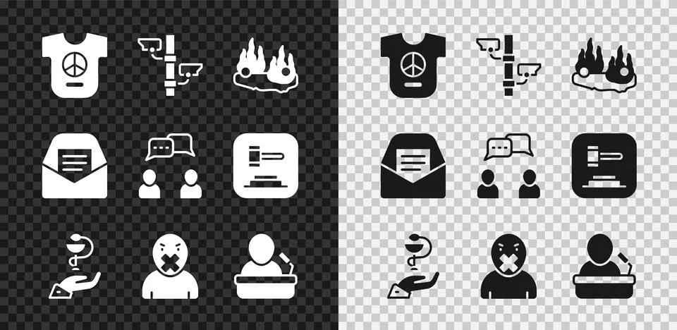 Set Peace, Security camera, Burning car, Caduceus snake medical, Censor and Stock Illustration