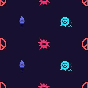 Set Peace, Torch flame, Bomb explosion and on seamless pattern. Vector イラスト素材