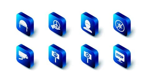 Set Peace, Vandal, Protest, Security camera and Military helmet icon. Vector Stock Illustration