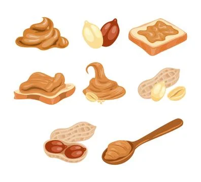 Set of peanut butter set collection with spread toast bread, peanut butter .. イラスト素材