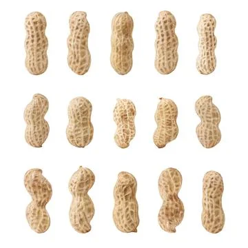 Set of peanuts in a nutshell, unpeeled and shelled peanuts isolated on white  Stock Photos