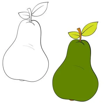 Set of pear drawn in black lines and painted, isolated object on a white Stock Illustration