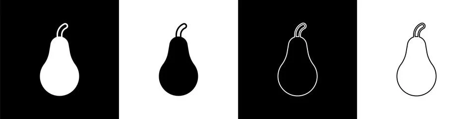 Set Pear icon isolated Set background. Fruit with leaf symbol. Vector Illustrazione stock