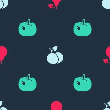 Set Pear, Mango fruit and Pumpkin on seamless pattern. Vector イラスト素材