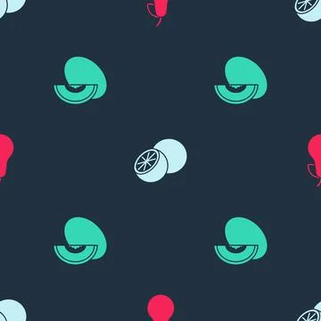 Set Pear, Orange fruit and Melon on seamless pattern. Vector Stock Illustration