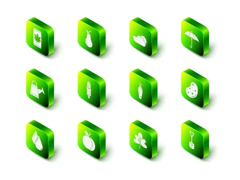 Set Pear, Sun and cloud weather, Umbrella, Potato, Shovel, Carrot, Leaf or Stockillustratie