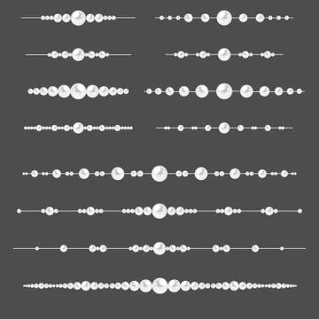 Set of pearl borders isolated on gray background. Stock Illustration