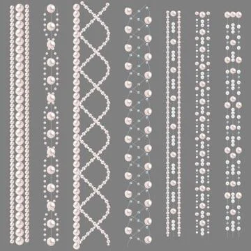 Set of pearl borders isolated on gray background. Stock Illustration