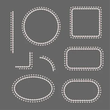Set of pearl frames isolated on gray background. Vector borders and corners.  Stock Illustration