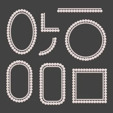 Set of pearl frames isolated on gray background. Vector borders and corners.  Stock Illustration