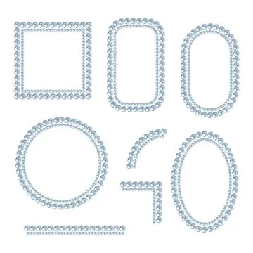 Set of pearl frames isolated on white background. Vector borders and corners. Stock Illustration
