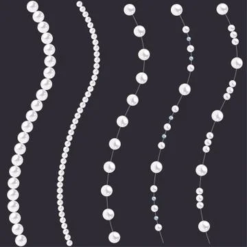 Set of pearl wavy strings isolated on gray background. Stock Illustration