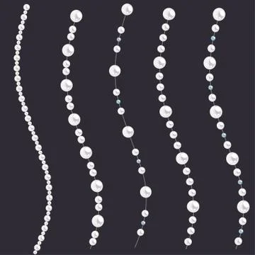 Set of pearl wavy strings isolated on gray background. Stock Illustration