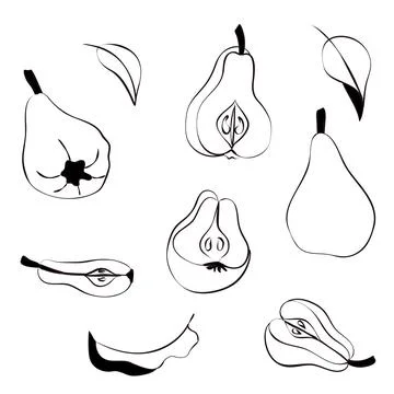 Set of pears in doodle style. Stock Illustration
