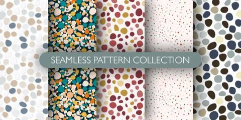 Set of pebble seamless doodle patern. Abstract stones backdrop collection. Stock Illustration
