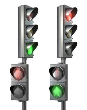 Set of pedestrian light lights with walk and go lights Stock Illustration