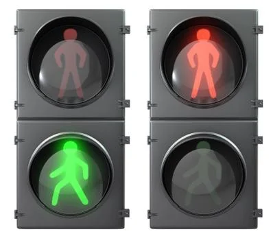 Set of pedestrian light lights with walk and go lights,front vie Stock Illustration