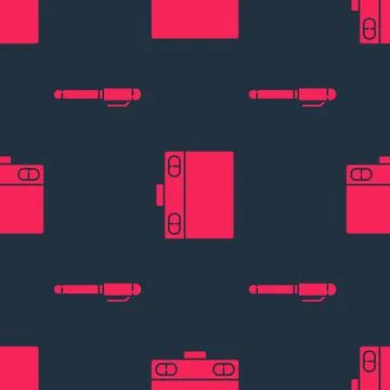 Set Pen and Graphic tablet on seamless pattern. Vector Stock Illustration