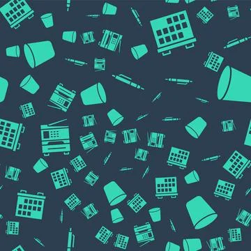 Set Pen, Calendar, Printer and Trash can on seamless pattern. Vector Stock Illustration