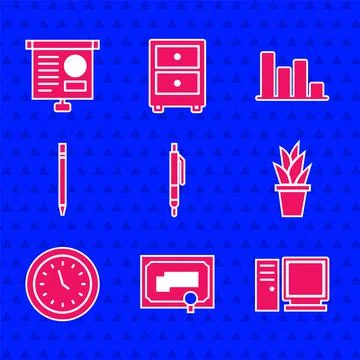 Set Pen, Certificate template, Computer monitor, Plant in pot, Clock, Pencil Stock Illustration
