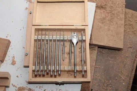 Set of pen drills for the machine on the desktop Stock Photos