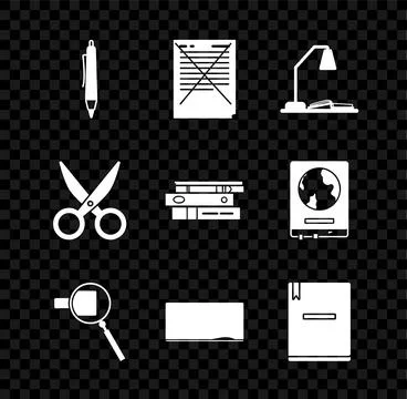 Set Pen, Exam paper with incorrect answers survey, Workplace table lamp and o イラスト素材
