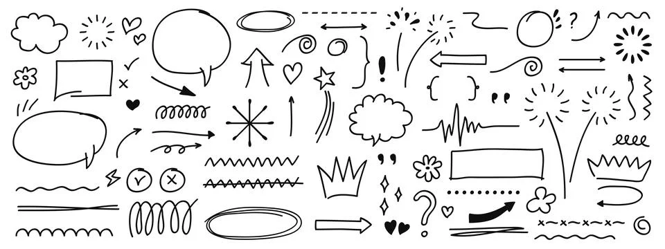 Set of pen line doodle element collections.Vector illustration Stock Illustration