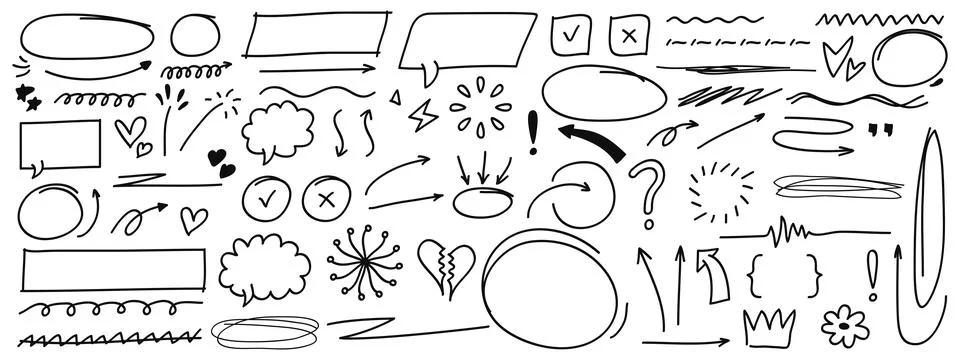 Set of pen line doodle element collections.Vector illustration Stock Illustration
