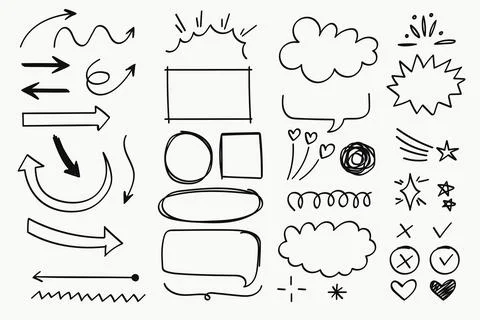 Set of pen line doodle element collections.Vector illustration Stock Illustration