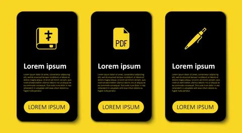Set Pen, PDF file document and Holy bible book. Business infographic template Stock Illustration