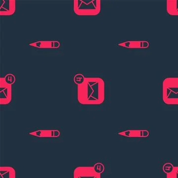 Set Pencil and Envelope on seamless pattern. Vector 스톡 일러스트