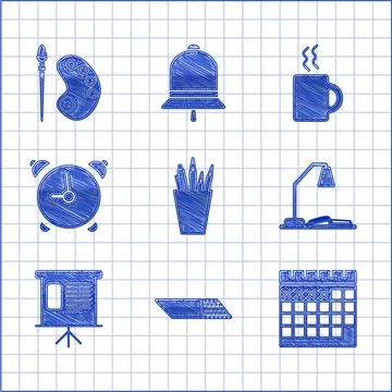 Set Pencil case stationery, Presentation financial board graph, schedule, chart Stock-Illustration