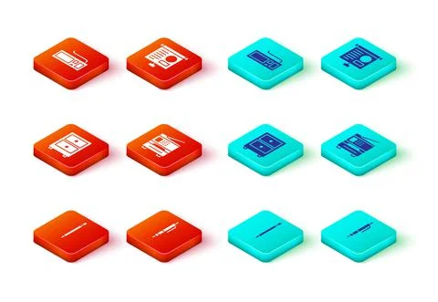 Set Pencil with eraser, Drawer documents, Printer, Chalkboard diagram and Illustrazione stock