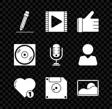 Set Pencil with eraser, Play Video, Hand like, Like heart, Floppy disk for .. イラスト素材