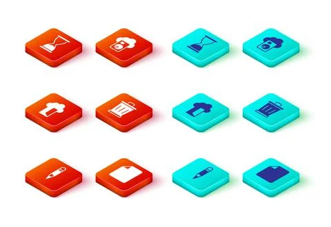 Set Pencil, File document, Cloud database, Trash can, and Old hourglass icon Stock Illustration