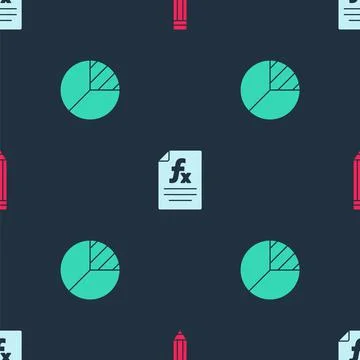 Set Pencil, Function mathematical symbol and Pie chart infographic on seamless Stock Illustration