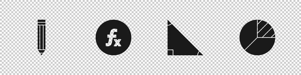 Set Pencil, Function mathematical symbol, Triangle and Pie chart infographic Stock Illustration